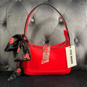 🍒Steve Madden Broselyn Shoulder bag, Red & cherry scarf tie charm